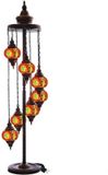 Halay Turkse vloerlamp 7 bollen rood - handgemaakte mozaïeklamp - hoogte 160 cm - E-14 fitting