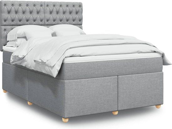 vidaXL Boxspring met matras stof lichtgrijs 140x190 cm