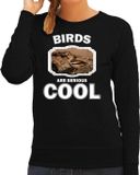 Bellatio Decorations Bol Dieren vogels sweater zwart dames - birds are serious cool trui - cadeau sweater appelvink vogel/ vogels liefhebber M
