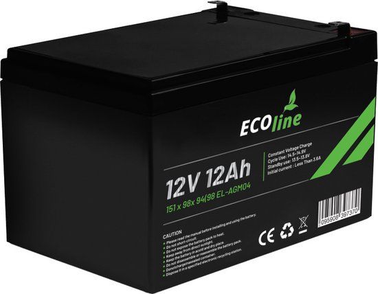 EcoLine AGM 12V 12AH 12000mAh VRLA Battery - Deep Cycle