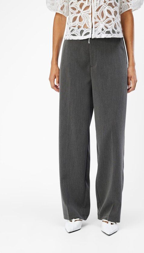 OBJECT OBJSIGRID High Waist Wide Leg Pantalon - Medium Grey Melange - 5715605239094