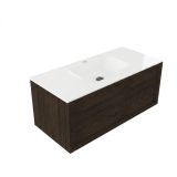 Saniclass Holz Frame Badkamermeubelset - 100x45x41.5cm - Flow solid surface wastafel wit - 1 wasbak - 1 kraangat - 1 lade - mat eiken charcoal (hout) SW1420770/SW1174115