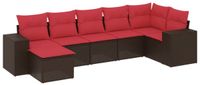 vidaXL 7-delige tuinbankset met kussens, bruin, polyrotan