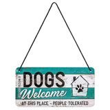 Nostalgic-Art Retro Ophangbord, PfotenSchild – Dogs Welcome – Geschenkidee voor hondenbezitters, van metaal, Vintage ontwerp, 10 x 20 cm