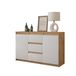 Furnica MIKEL Commode 120 cm met 3 laden en 2 deuren, Wotan eiken / mat wit