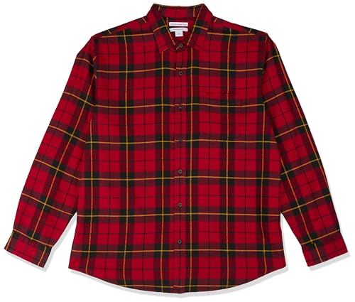 Amazon Essentials Men's Flannel Shirt - Black Red Yellow Large Plaid - Large