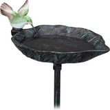 Relaxdays Vogelbad van gietijzer, op pin, tuinsteker, H x B x D: 100,5 x 13,5 x 19 cm, vogeldrinkschaal, tuin, donkergroen