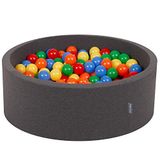 KiddyMoon Ballenbak voor kinderen Rond 90x30cm - 200 kleurrijke ballen ∅7cm - Speelgoed baby schuim - Baby ballenbad foam - Kunststof ballen - Ballenbak ballen - Voor sensorische - Met schuimvulling - Donkergrijs: Geel Groen Blauw Rood Oranje
