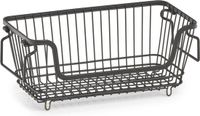 Zeller opberg draadmand - zwart - 32 x 16 x 14 cm - stapelbaar - metaal - opruimen - kastmanden