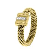 Lucardi Dames Ring mesh goldplated met kristal