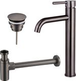 Fortifura Calvi Wastafelkraanset - verhoogde wastafelkraan - always open plug - design sifon - PVD - geborsteld gunmetal (antraciet)