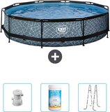 EXIT Rond Stone Frame Zwembad - 360 x 76 cm - Grijs - Inclusief Pomp, Chloor & Ladder