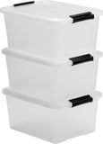 Markenlos Zenzara Set van 3 opbergdozen 15 L met clips stapelbaar - Transparant