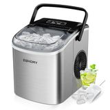 EUHOMY IJsblokjesmachine, klein, 9 ijsblokjes in 6 minuten, 12 kg/24 uur, roestvrij staal, met draagbare handgreep, zelfreinigende compacte ijsblokjesmachine voor thuis, keuken, kantoor, bar