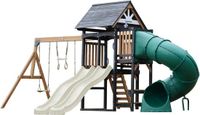 AXI Cody Speeltoestel met Schommels, Trapeze en Klimwand – Crème Dubbele Glijbaan – Met Buisglijbaan - Met Picknickbank - FSC 100% hout – Speeltoren voor de tuin / buiten