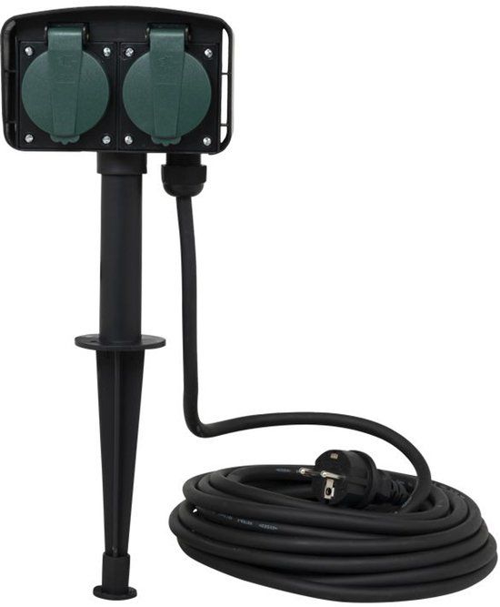 VB Extend Dubbele Tuincontactdoos op Spies - 10 meter - Zwart/Groen