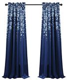 Lush Decor Weeping Flower Lichtfilterende gordijnpanelen, per paar, 132 x 241 cm (b x l) + 5 cm bovenkant, charmante moderne bloemengordijnen voor woonkamer, eetkamer en slaapkamer, marineblauw