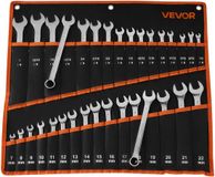 VEVOR 32-Delige Steeksleutelset (Sae & Metrisch), Combinatiesleutelset (12-Punts) Met Oprolbare Etui, Combinatiesleutelset Van Koolstofstaal, voor Algemene Autoreparaties.