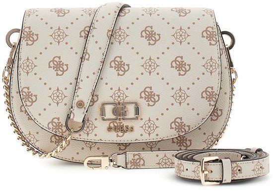 GUESS Emelie Logo Flap Shoulder Bag Vanilla Logo crème