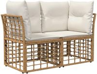 vidaXL Tuinbank 1-zits Natuurlijk en crème wit Polyrattan Inclusief kussen