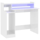 VidaXL Bureau met LED-verlichting 97x45x90 cm hout hoogglans wit
