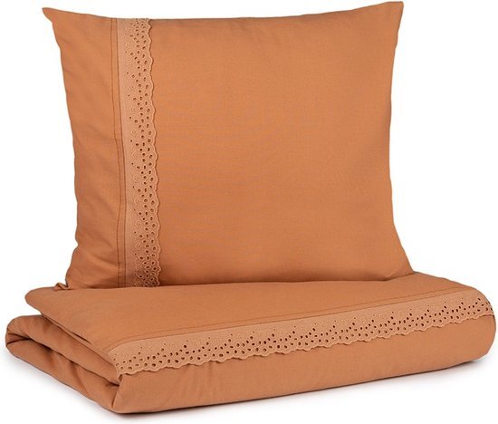 Nobodinoz dekbedovertrek 100x150cm Vera Eyelet - Sienna brown