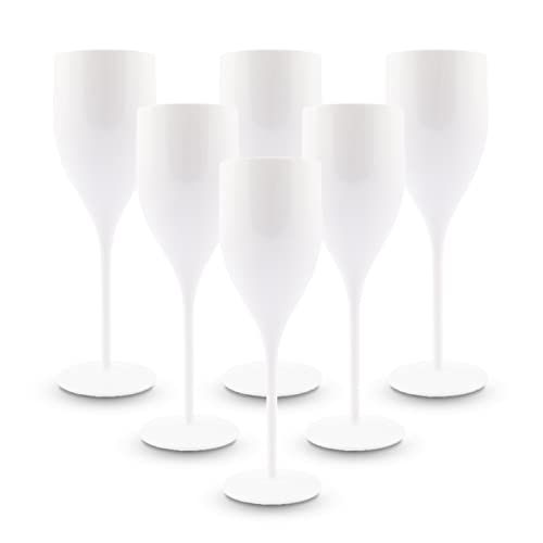 AMZ BETTER BRYNA fluitglazen 18 Cl van polycarbonaat (hard plastic), 100% Italiaans design, onbreekbare glazen, herbruikbaar en vaatwasmachinebestendig, wit