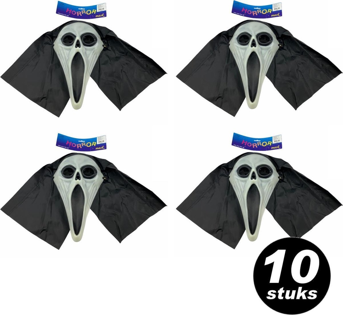 PartyFX Halloween ‘Scream’ masker met hoofddoek – VOORDEELSET 10 stuks