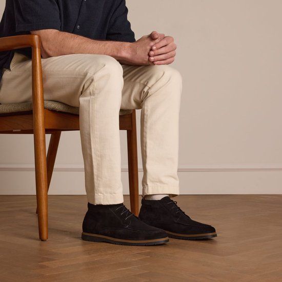 Manfield Zwarte suède veterboots Heren Maat 44