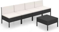 vidaXL 5-delige Loungeset met kussens poly rattan zwart