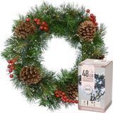 Decoris Couronne de Noël - avec décoration et neige - D50 cm - incl. éclairage blanc clair