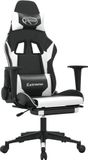 vidaXL Gaming stoel met massagefunctie en voetsteun, zwart en wit, kunstleer