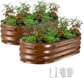 VEVOR Metalen Verhoogd Tuinbed, Set van 2, 120x60x30 cm, Aluminium, Diepe houtnerf