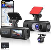 Merkloos Hodozzy Dashcam Voor En Achter Auto, Dual Front En Binnenruimte Autocamera, FHD 1080p, 64G Kaart, 3,16 Inch IPS-Scherm, G-sensor, Parkeermodus