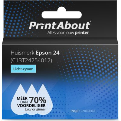 PrintAbout Huismerk Epson 24 (C13T24254012) Inktcartridge Licht-cyaan