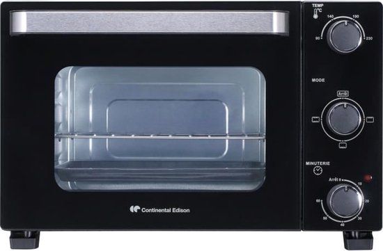 CONTINENTAL EDISON CEMF22B - Elektrische mini-oven 22L zwart - 1300W - Draaispit, Natuurlijke convectie