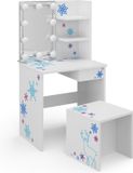 Vicco Kinder kaptafel Schneeflocke, Wit, 54.8 cm met spiegel, LED-lichtslinger en bank