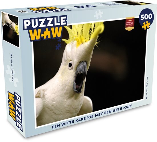 MuchoWow Puzzel Een witte kaketoe met een gele kuif - Legpuzzel - Puzzel 500 stukjes