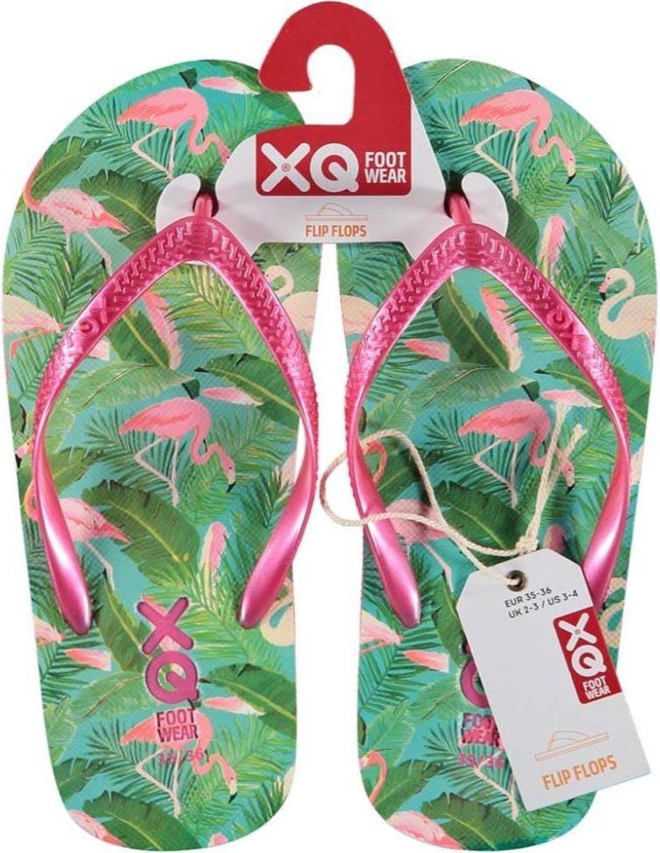 XQ Footwear teenslippers Flamingo meisjes roze/groen