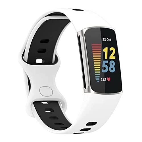By Qubix Qubix Sportbandje met dubbele lus - Wit/zwart - Fitbit Charge 5 - Maat L