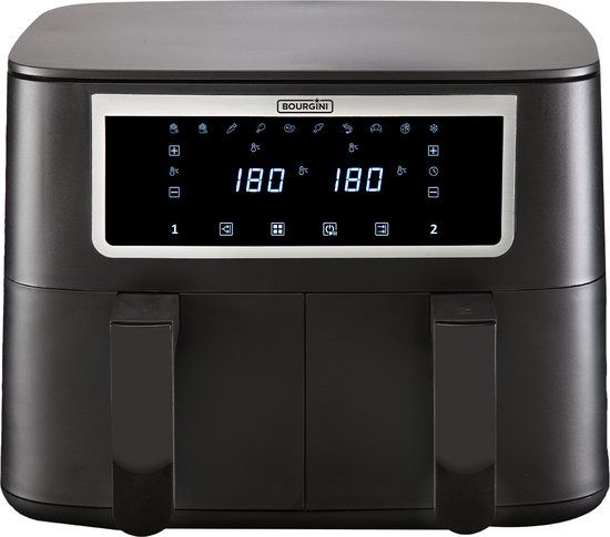 Bourgini Duo Airfryer XXL - 8L - Dual Zone - Touchscreen - 2600W - Black