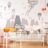 Ambiance Sticker Kinderstickers met Scandinavische bergen en grappige dieren, 120 x 180 cm