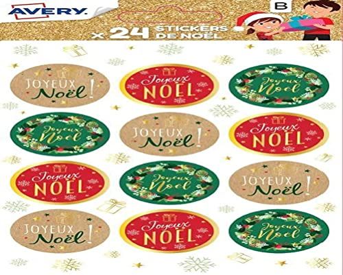 Avery 24 decoratieve stickers - traditioneel thema, groen en rood