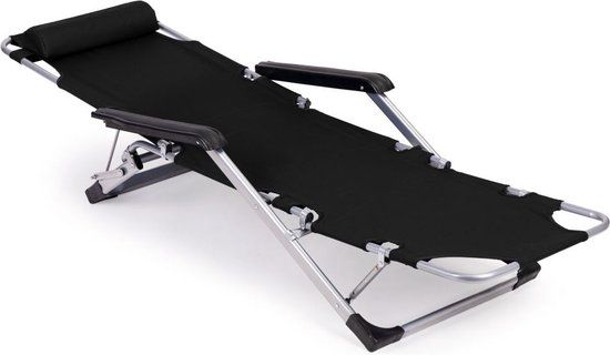 Verstelbare ligstoel met hoofdsteun - Zwart