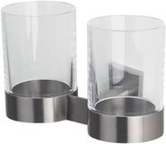 Spirella Nyo Tandenborstelhouder Set – Tandenborstelhouder Glas met Twee Transparante Bekers en Zilverkleurige Houder voor de Badkamer