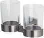 Spirella Nyo Tandenborstelhouder Set – Tandenborstelhouder Glas met Twee Transparante Bekers en Zilverkleurige Houder voor de Badkamer
