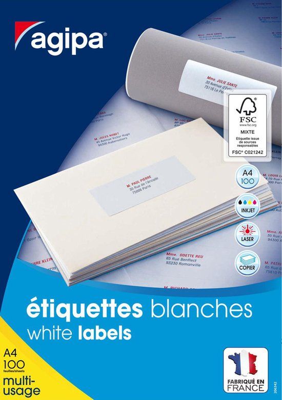 Agipa Universele etiketten, 63,5 x 46,6 mm, wit