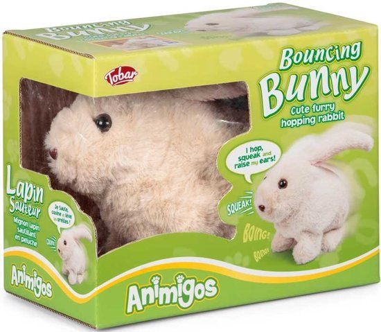 Tobar knuffel konijn speelgoed met springende beweging en geluid.