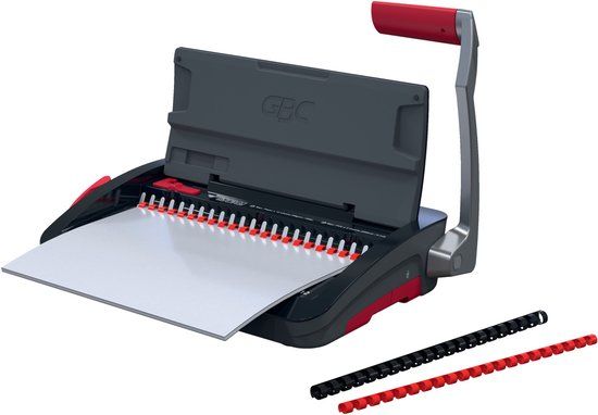 GBC CombBind® CB12 Handmatige Inbindmachine - Plastic Bindruggen - 195 Vel - Zwart/ Rood