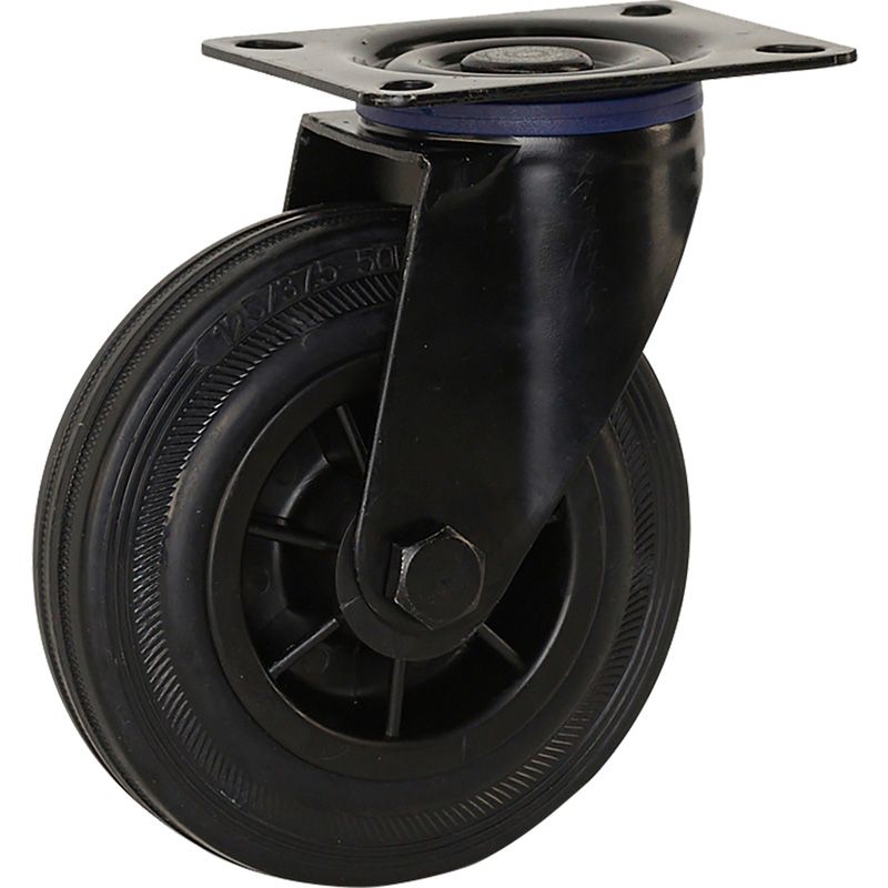 Meso Zwenkwiel rubber Zwart 125mm - 120kg draagvermogen